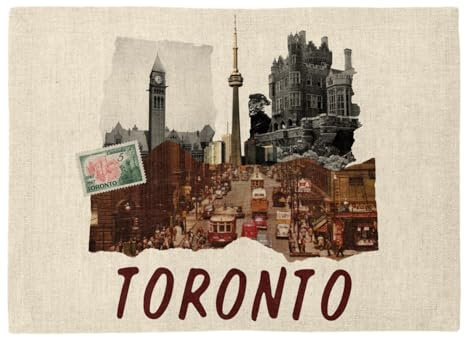 Tischset aus Leinen – Toronto Vintage Collage Reise Kanada Postkarte – Großes Format 40 x 28,5 cm