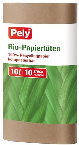 Pely Bioabfall-Papiertüten, Vorteilspack 10 x 10 Stück im Karton, 100% Recyclingpapier, ungebleicht, nassreißfest, kompostierbar, zur Entsorgung von Bioabfall – Blauer Engel zertifiziert