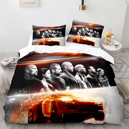 SROMAVLIN Autorennen Fast Furious Bettwäsche Set 2 teilig 135x200 für Kinder Jungen Mädchen Und Erwachsene, KinderBettwäsche-Sets mit Reißverschluss, 1 Bettbezug 135x200cm und 1 Kissenbezug 80x80cm