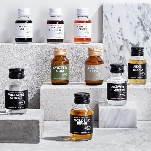9x Mini-Schnäpse und Liköre (50ml) von STILVOL. im Probierset als kleine Geschenke/im Adventskalender