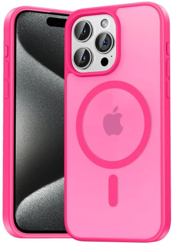 Natiiozie Magnetisch Kompatibel mit iPhone 15 Pro Hülle, Matt Handyhülle Kompatibel mit MagSafe, Stoßfest Kratzfest Schutzhülle Nie Vergilbung rutschfest Rückseite iPhone 15 Pro Case Rosarot