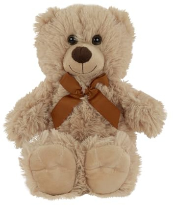 Idena 40256 - Teddybär mit kuscheligem Fell in Beige und brauner Schleife, Kuscheltier für Babys & Kinder, ca. 20 cm