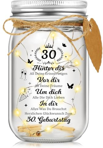 LED Bottle Light with Saying, Gift for 30th Birthday, Decorative Bottle with Fairy Lights, Light Bottle as Birthday Gift for 30 Years for Family, Friends, Lovers, Gift Ideas for 30th Anniversary