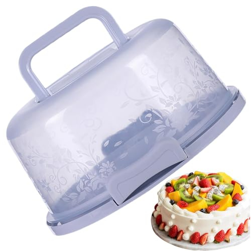 Fizepgo 10 Inch Cake Carrier | Clear Plas-tic Cake Containers With Collapsi-ble Handle And Lid | Portable Cake Container With Locking Buckle - Suitable For Storing Birthday Cakes And Cakes