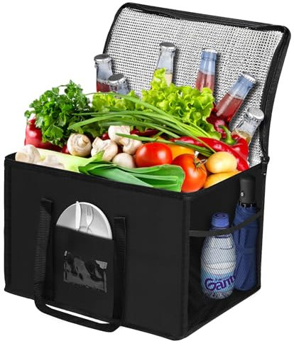 Beautyshow 40L Groß Kühltasche, Wiederverwendbare Einkaufstasche, Dauerhaft Isoliertasche mit Netztaschen, Faltbar Thermotasche für Einkauf Picknick Camping Strand BBQ Outdoor Reisen Auto (Upgrade)