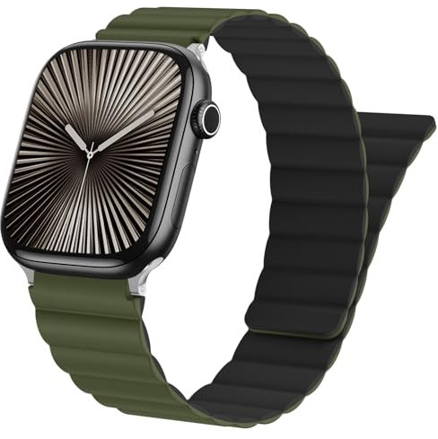 Oielai Magnet Armband Kompatibel mit Apple Watch Armband 46mm 49mm 45mm 44mm 42mm, Doppelseitige Tragbare Magnete Ersatzband für iWatch Series 10 9 8 7 6 5 4 3 2 1 SE Ultra, Grün Schwarz