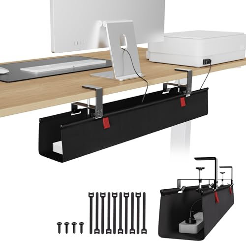 KEEGH Large 36 Under Desk Cable Management Tray - Under Desk Cord Organizer - Clamp/Screw Mount - Support Upto 70lbs - Fabric Wire Management - Gaming/PC Cable Raceways - Cord Hiders for Office/Home