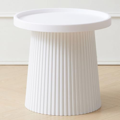 WEIDPHL Table Basse Ronde, Table D'appoint en Plastique, Table À Thé Minimaliste, Table De Rangement, Table De Chevet Haute, Table D'appoint Compacte pour Le Salon,Blanc