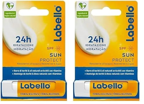Labello Sun Protect Lippenbalsam SPF30 5.5 ml Lippenbalsam mit UVA/UVB-Filtern, Bienenwachs und natürlichen Ölen, Lippenbalsam feuchtigkeitsspendende Sonnencreme für 24 Stunden (Packung mit 2)