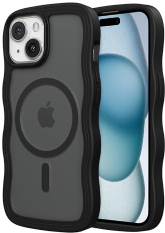 ZTOFERA Magnetic for iPhone 14 Plus/iPhone 15 Plus Case,Wavy Frame,Black | Compatible with MagSafe,Translucent Matte Hard Back with Silicone Bumper,Shockproof Protection