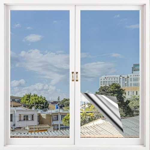 MONETX Film Fenêtre Anti Regard Chaleur avec Racloir, 40X200CM Cuisine Chambre Bureau Film Miroir pour Fenêtres avec Protection de la Vie Privée Pendant la Journée