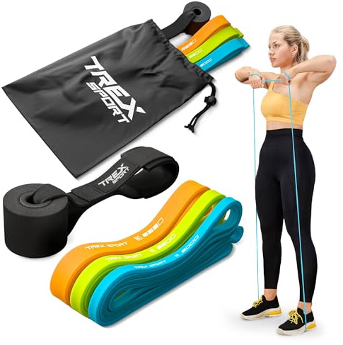 TREX SPORT Widerstandsbänder 3er Set Fitnessbänder TX-003PB | Gymnastikband 100% Latex, 2-30 kg, mit Türanker, robust | Resistance Band
