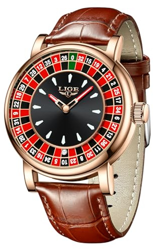 Roulette Wheel Watches for Men with Ball Waterproof Business Dress Quartz | 45MM Big Dial Waterproof Resistant Luminous Analog Retro Leather Stainless Steel Strap Casual Fashion Male WirstWatch