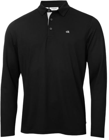 Calvin Klein Mens Bayard Long Sleeve Polo Shirt - Black - XXL