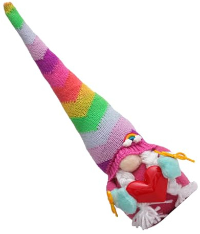 NUOBESTY Regenbogen Strickzwerg Puppe ohne Gesicht mit Hohem Hut Niedliche Dekofigur für Zuhause Wohnzimmer und Schreibtisch Handgefertigte Bunte Wichtel Dekoration für Festtagsgestaltung