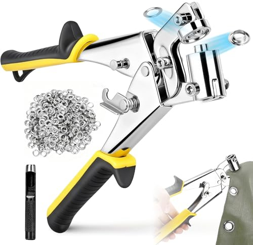 Occhiellatrice per Teloni, 400 PCS Ø10mm Occhielli Metallici, con Scalpello di Perforazione, Teste a Pinza Magnetiche, Impugnatura Ergonomica, Puncher per Teloni Pelle Cartone PVC Tessuto e Tende