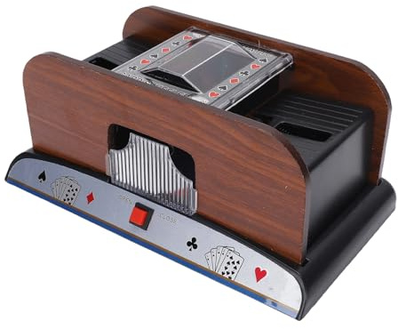 ZASCHMOY Automatischer Kartenmischer, Leiser 2-Deck-Kartenmischer aus Holz mit Batteriebetrieb für den Heim-Blackjack-Poker-Texas-Holdem-Familienspielabend