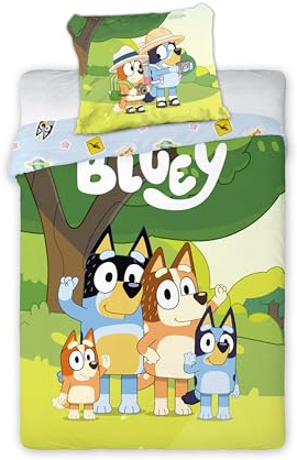Bluey Wende-Bettwäsche-Set Bettbezug 135x200 Kissenbezug 80x80 deutsche Größe 100% Baumwolle Kinder-Bettzeug Bluey´s Family Bingo Chilli Bandit
