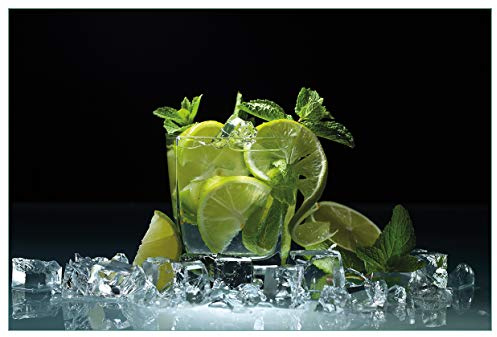 Wallario Küchenrückwand selbstklebend 90 x 60 cm, Motiv: Mojito - Cocktail mit Limetten, EIS und Minze | Spritzschutz abwischbar & pflegeleicht