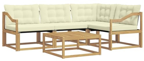 vidaXL Outdoor-Sofagarnitur 5 pcs Weiß und Creme 79 x 79 x 37 cm, Moderne Garten-Sofa-Garnitur, langlebige Möbel, schicker Akazienholz-Sitz, Bequeme Terrassen-Lounge