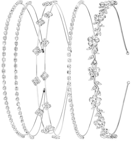 Tupenofif Haarband Damen, Hochzeits Haarschmuck & Silber Diadem, Strass Kristall Krone Haarreif für Braut, Mädchen & Kinder, Abschlussball, Party, Kommunion, Festlich Elegant, Tiara Set 4er