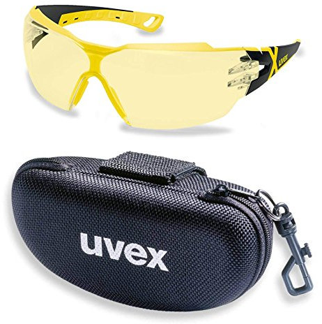 UVEX Schutzbrille pheos cx2 9198285 schwarz/gelb/amber mit UV-Schutz im Set inkl. Brillenetui - kratzfest, beschlagfrei, chemikalienbeständig