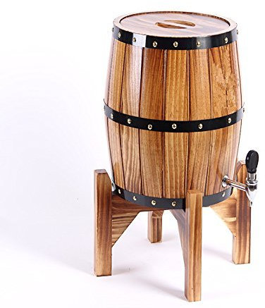Wooden Beers Barrels Draft Beer Decanter Internal Stainless Steel Whisky Barrels Dispenser for Storage Wine/Beer/Whiskey 3L -Brown