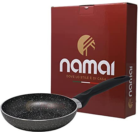 NAMAI - Padella Antiaderente 22cm - Super Resistente - Adatta alla Lavastoviglie - Alluminio - Effetto Pietra Padelle Antiaderenti Professionali (22CM)