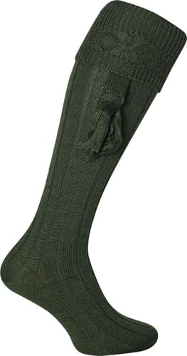 JACK PYKE Plain Mens Shooting Socks with Garters – Durable Knee-High Hunting Socks for Country Sports & Outdoor Wear – Acrylic Wool blend – Green, Size 8–11UK