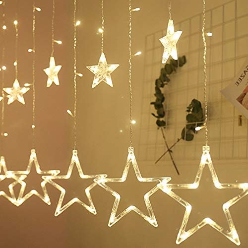 Luz Cortina, Guirnalda de Luces, 2.5m|12 estrellas|108 LED,Cortina de Luces LED, Alimentado por batería (no incluido), Luz Perfecto para Decoración de Navidad, Festival,Fiestas, Casa,Jardín,Boda