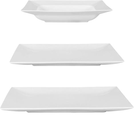 AMBITION Tafelservice 6 Personen Porzellan weiss Porto 18-teilig Spülmaschine & Mikrowelle Teller Set modern eckig