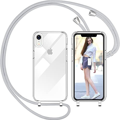 Nupcknn Liquid Silikon Handykette Hülle für iPhone XR Hülle Silikon Necklace(abnehmbar) Hülle mit Kordel zum Umhängen Handy Schutzhülle mit Band (Hellgrau)