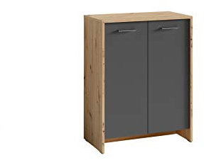 byLIVING Schuhschrank Ben/Schuhkommode in Artisan Eiche-Optik hell-braun/Front anthrazit/kleine Flur-Kommode mit Zwei Türen Einlegeböden/Sideboard klein/B 63, H 83, T 35 cm