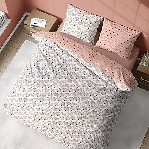 Parure de lit avec Housse de Couette 220x240 cm + 2 Taies d'oreiller 63x63cm Parure de lit pour 2 Personnes géométrique Rose 100% Coton Bio*
