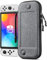 FINTIE Funda Portátil Compatible con Nintendo Switch/Switch OLED (2021) - [Súper Fina] Estuche Dura Antichoque con 10 Ranuras para Tarjetas y Correa de Mano, Tela Gris
