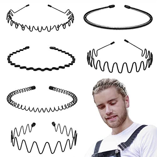 KELUBATU Herren-Haarband, Sport-Haarbänder, rutschfest, sportlich, modisches Stirnband, Metall-Haarband, Haarreifen für Outdoor-Sport, Hochzeiten und den täglichen Gebrauch (6 Stück)
