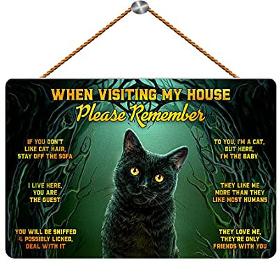 RIFOSA Wood Signs for Home Decor When Visiting My House Black Cat Wall Decor Rustic Sign Rustic Wooden Sign Decor, Housewarming Gifts, 12x6 Inch