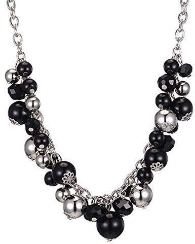 Bulinlin Damen Perlen Silber Kristall Boho Statement anhänger Halskette Modeschmuck Weihnachtsgeburtstagsgechenke für frauen(Black)