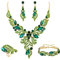 EVER FAITH Parure Bijoux Femme Mariage Mariée Cristal Marquise Feuille Collier Boucles d'oreilles Bracelet et Bague Vert Ton d'or