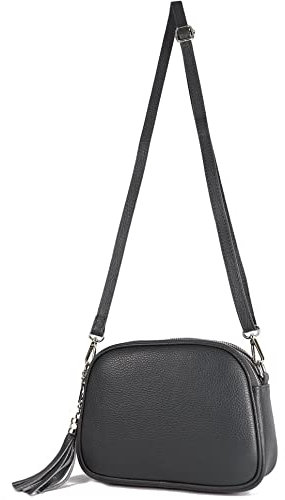 modamoda de - T238 - ital. Damen Umhängetasche Leder Medium, Farbe:Anthrazitgrau