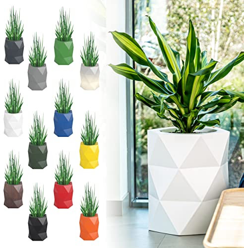 Monumo®️ Modena Blumentopf Groß XXL mit Innenkasten wetterfest, Blumenständer für Garten, Pflanzentopf für Balkon, moderner Blumenvase, Blumenkübel, viele Farben (46 cm x 46 cm x 54 cm, Weiß)