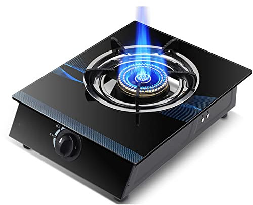 IBOWZ Piano Cottura a Gas Piano Cottura a Gas Piano Cottura a Gas Portatile da Tavolo, aggiornamento 2022 Bruciatore GPL in Vetro temperato Nero, 1 Anello Piano Cottura Portatile in ghisa | per so