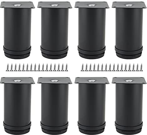 MUKCHAP 8 PCS 50 x 100mm Black Adjustable Furniture Legs, Stainless Steel Adjustable Furniture Feet with Screws, Metal Cabinet Feet for Nightstand