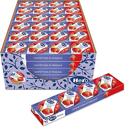 Hero Poker Strawberry Jam, 30 paquetes de 100 g (4 dosis individuales x 25 g), mermelada extra, fruta de alta calidad, sin conservantes y sin colorantes