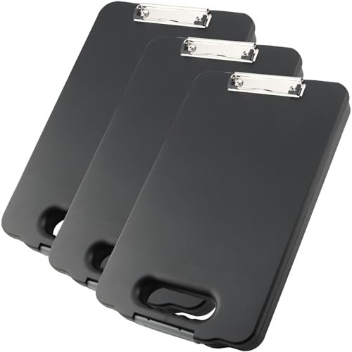 DAKFOOK 3 Pack A4 Clipboard with Storage,Portable Clipboard Case with Handle, A4 Plastic Clipboards Storage Box for Office