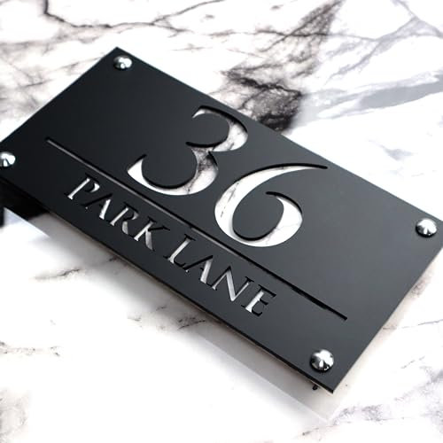 K SMART SIGN | LUXE H3 F32 | House Numbers Plaques House Numbers Door Laser Signs Number Name Personalised Plaques For Outside 3D Laser Cut acrylic Mirrored Marble (Matt Black & White Marble)