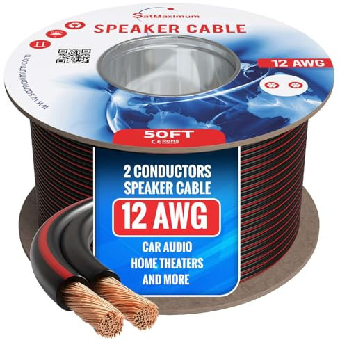Cables Direct Online Speaker Cable 50FT 12AWG 2 Conductors (12/2) CL3 Rated CCA (Copper Clad Aluminum) Black Jacket Compatible with Low Voltage LED Wire, Car Audio, Home Theater
