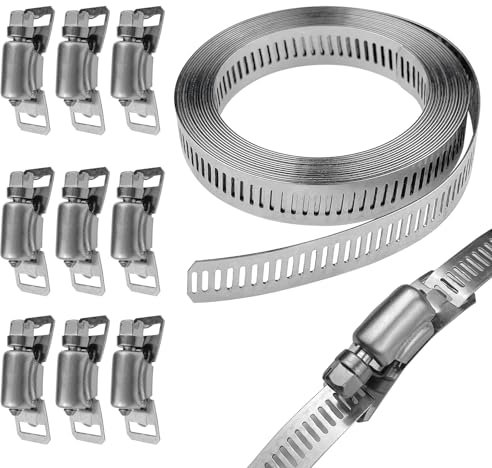 Baxcdyswe 300cm Fascette Metalliche, 10 Pezzi Regolabili Fascette Stringitubo Acciaio Inox Metallo Set per Tubi Gas Domestici, Dell'Acqua, Tubi Automobilistici, Serbatoi, Lavatrice, Tubazioni Cavi