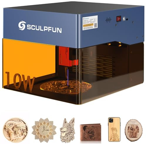 SCULPFUN iCube Pro Max 10W La-ser Engraver, Mini Desktop La-ser Engraving Machine with 0.08mm Focus, 10000mm/min High Speed, La-ser Cutter with Smoke Filter, Eye Protection Shield, 130x130mm