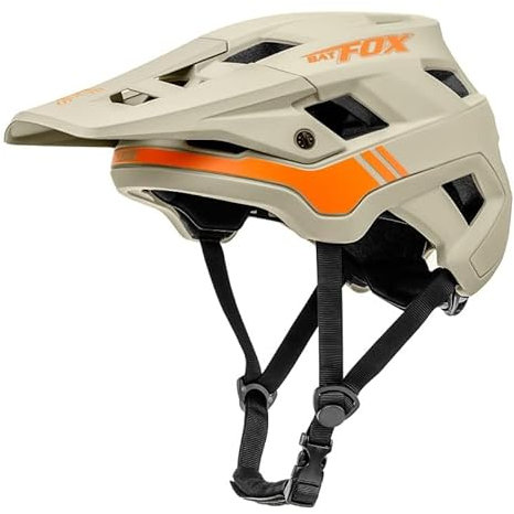 BATFOX Fahrradhelm, Leichter Komfort Mountainbike-Helm Skateboard Helm mit Visier, Atmungsaktiv Helme für Herren Damen Erwachsene Jugend, Verstellbar in der Größe-Khaki||L